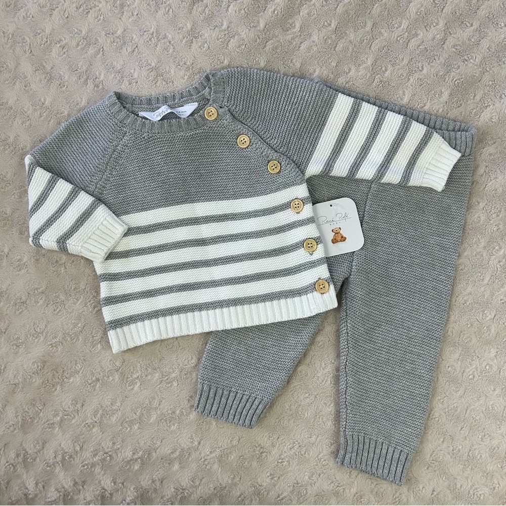 Rene Rofe Sweater Knit Baby Outfit Size 3-6 Months Gray White Stripes